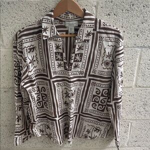 Calypso Brown and White Printed Long Sleeve Top